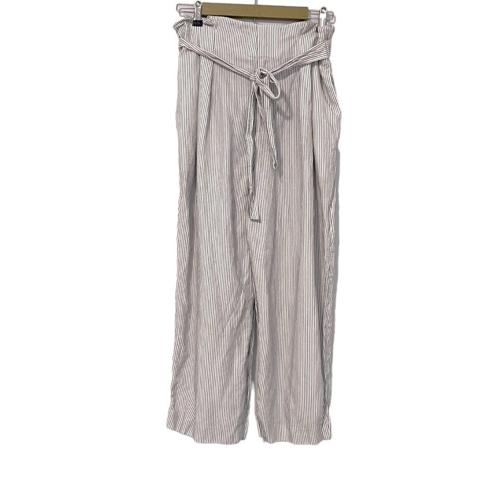Club Monaco Black White Striped Linen Blend Paperbag Waist Tie Pants Size‎ 10